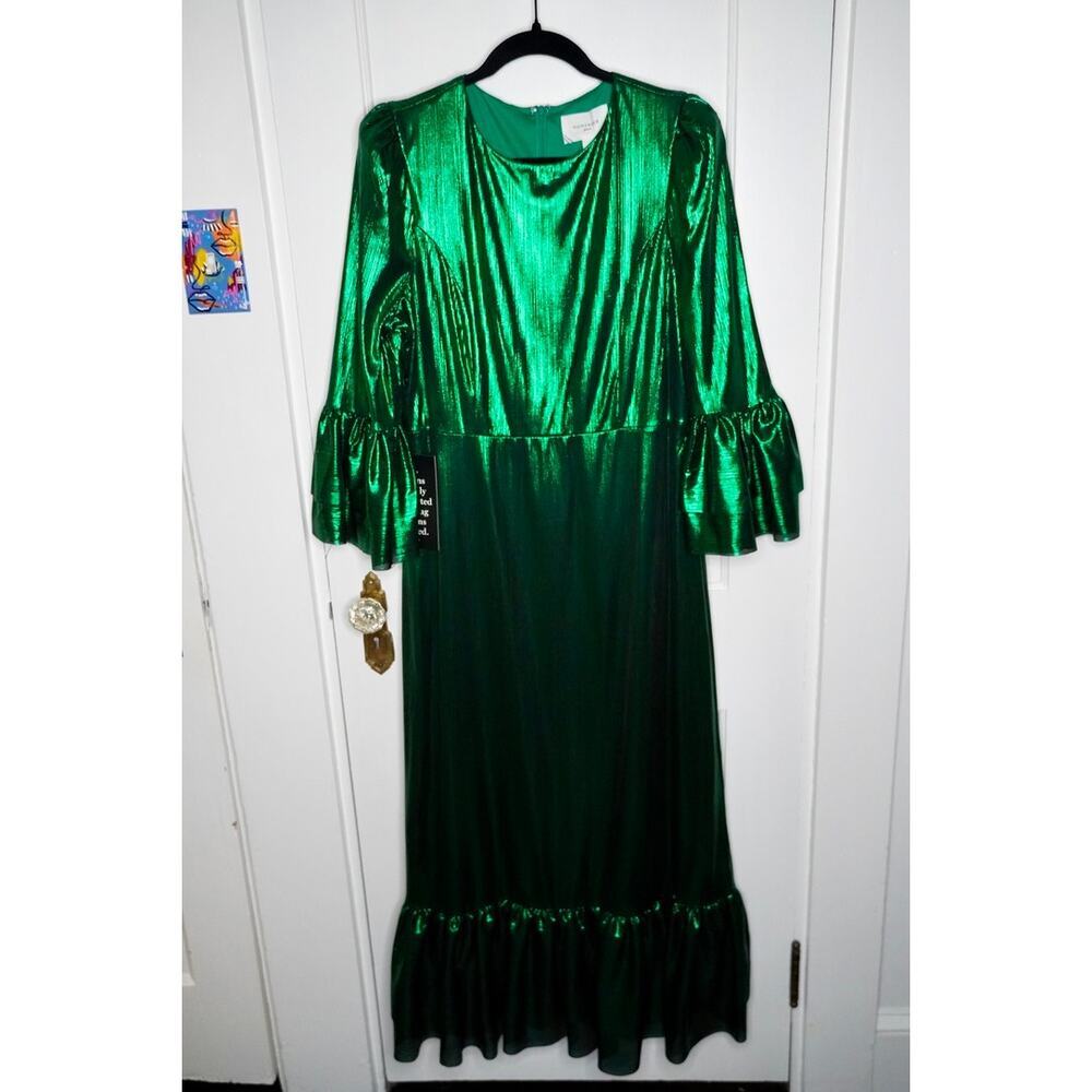 Tuckernuck Emerald Crinkle Lurex Lillith Dress Sz L NWT - Picture 3 of 5